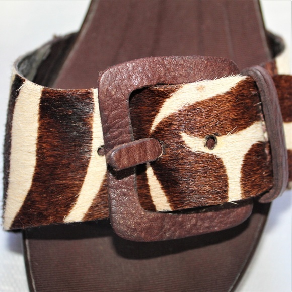 Nine West Wedge Sandals Pony Hair w Leather Buckle - Picture 4 of 8